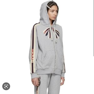 Gucci Grey Bow Neck Logo Zip Hoodie Gucci